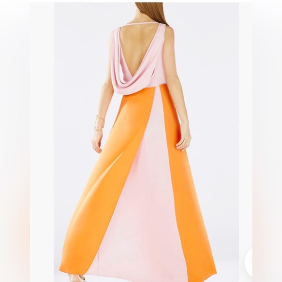 BCBGMAXARIA Scarleta Color-Block Orange and Pink Gown Dress Size 0 - Picture 12 of 12